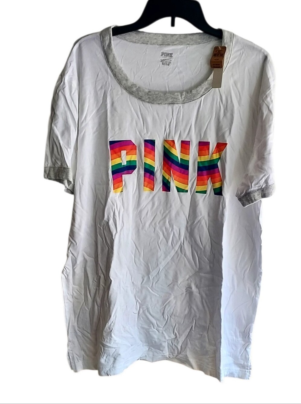 PINK Victoria's Secret White Tee with Rainbow Logo
